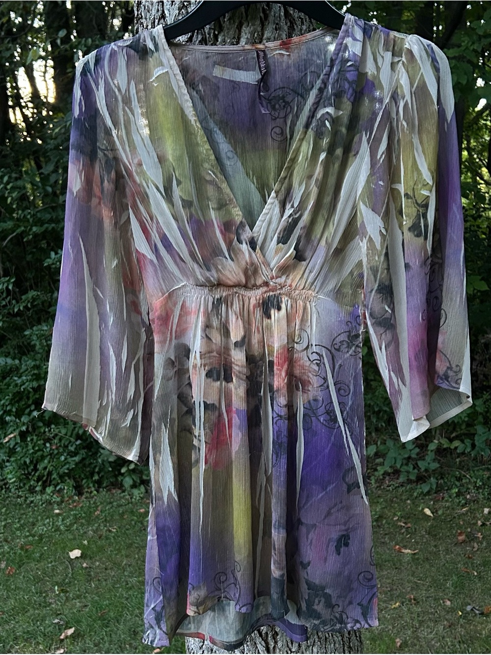 Vintage Y2K Mushka by Sienna Rose Floral Silk Chiffon Sheer Blouse Top 